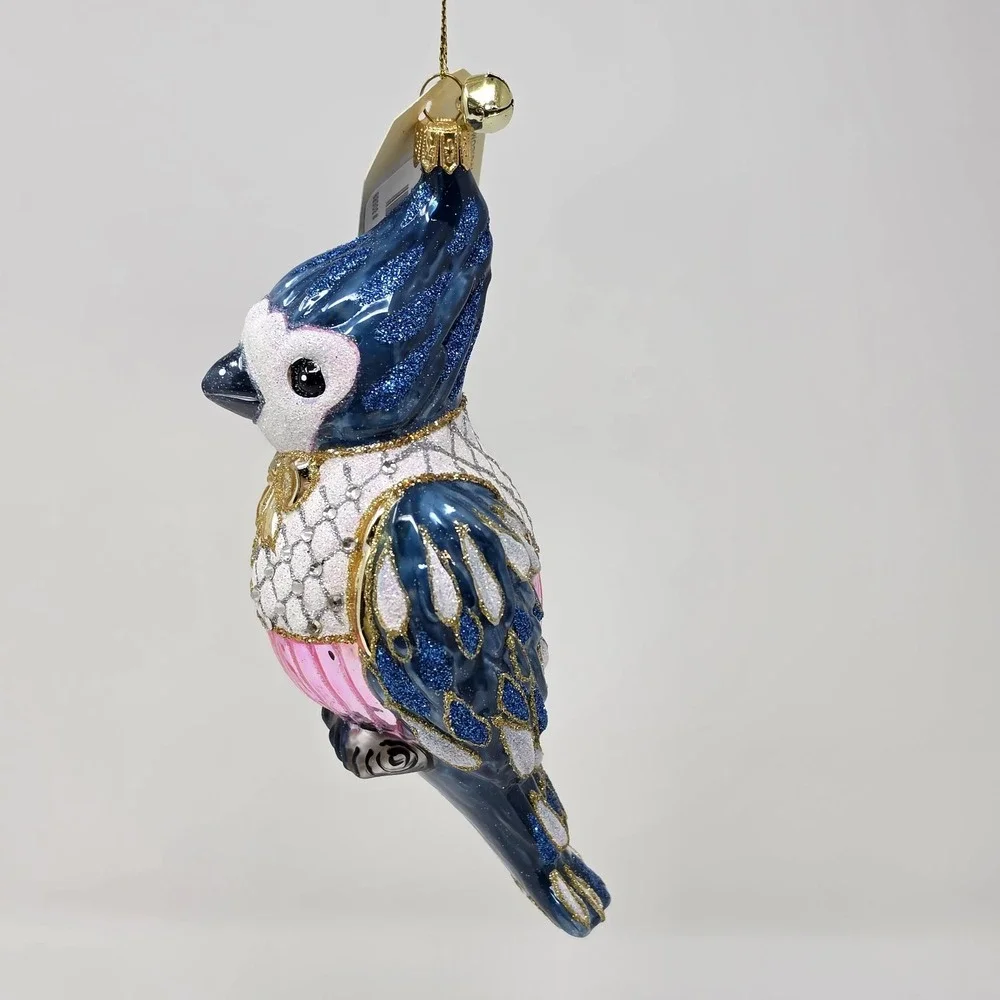 NIB JingleNog Marion Blue Bird Ornament #80689 Hand Blown & Painted in Poland